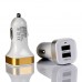 Car Charger 2 USB Ports 2.1A Fast Charging for Apple Android Tablets Smartphone - Gold